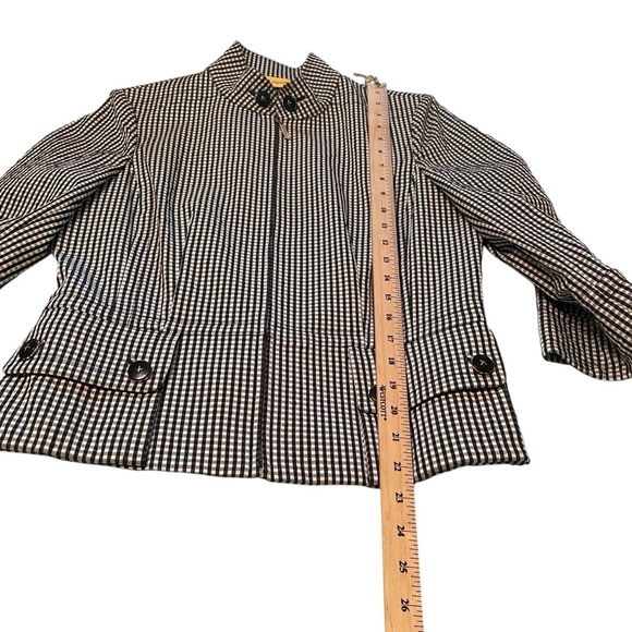 St John Black White/Black Gingham/Checked-cropped Blazer-Size 8-Zipper Front - Picture 9 of 13